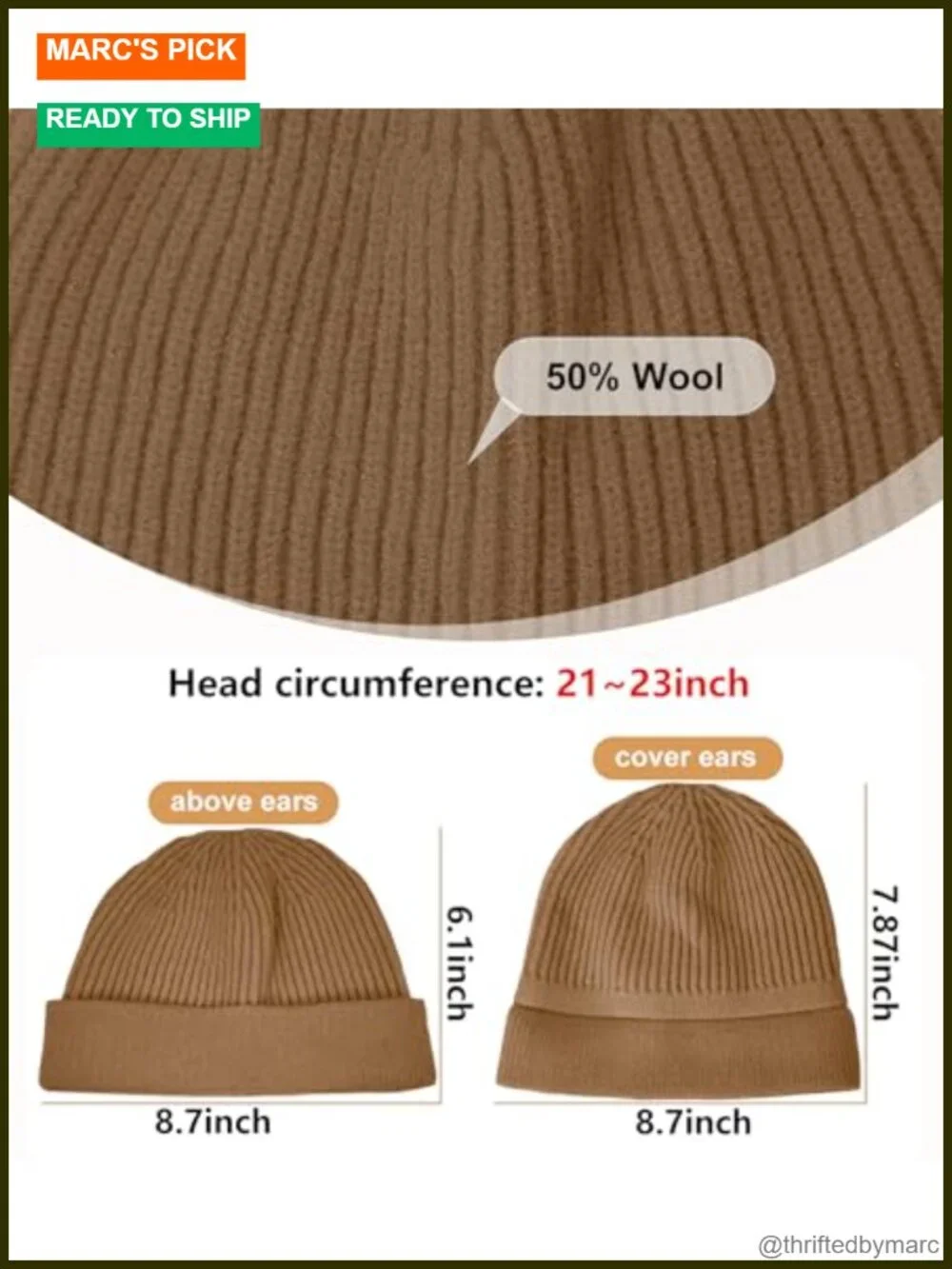 Wool Blend Knit Cuff Short Fisherman Beanie - Trawler Skull Cap, Watch Cap